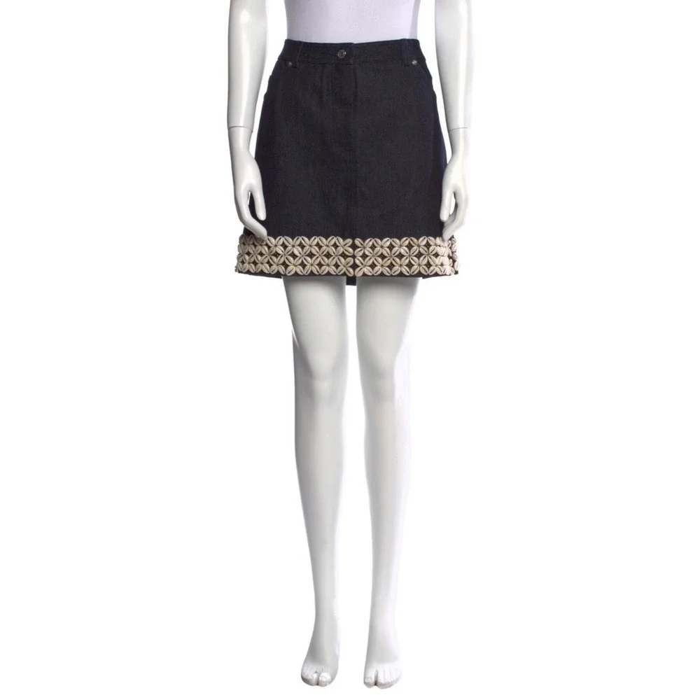 Michael Kors Denim Mini Skirt With Seashell Embellishment Size 14